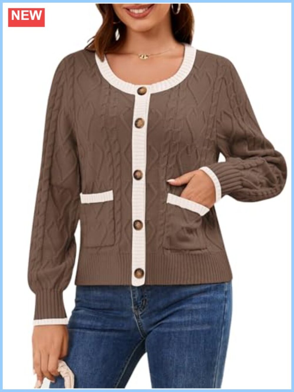 Women's Cable Knit Cardigan Button Down Long Sleeve Cozy Sweater